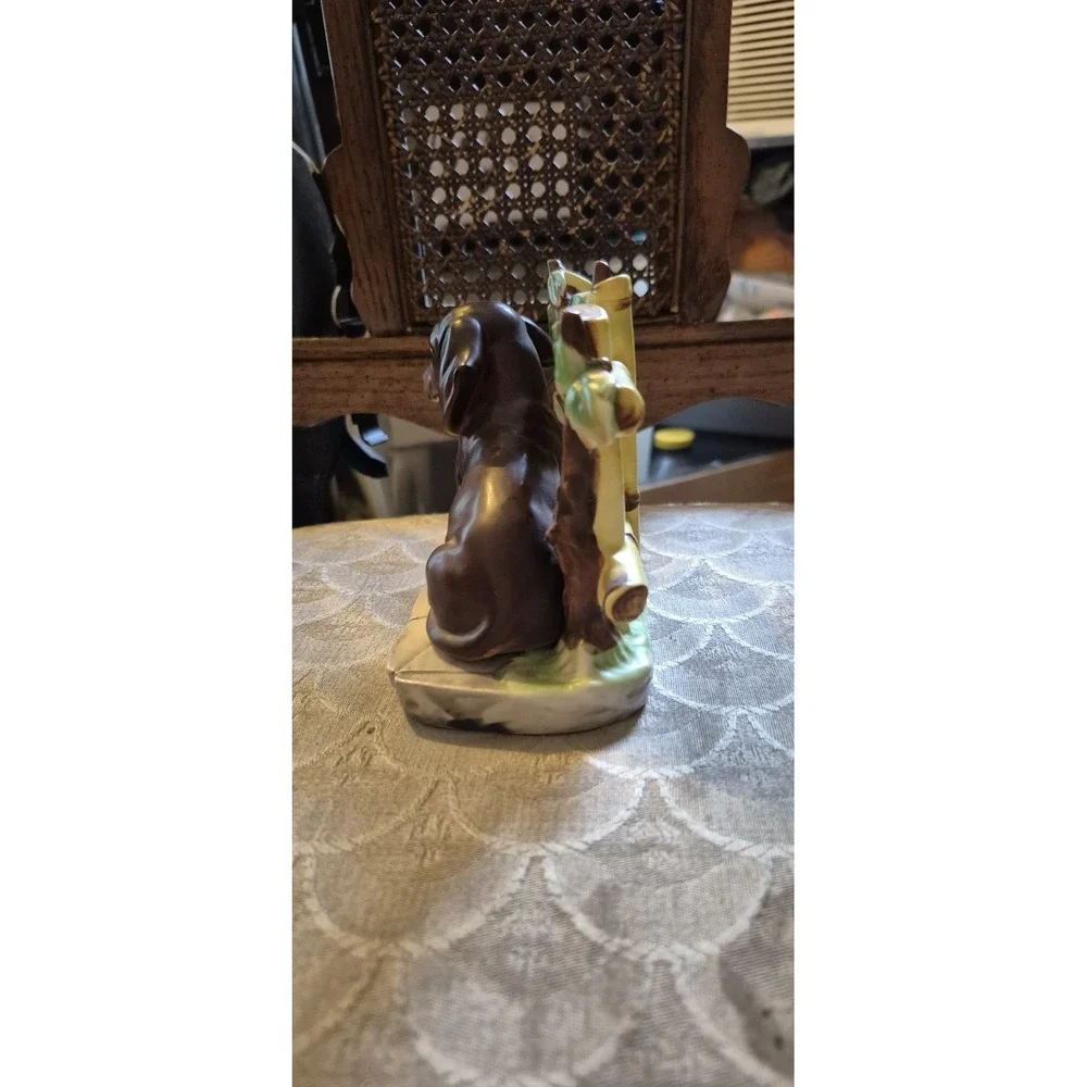 Vintage Lefton Japan Dachshund Puppy  Figurine | Fence Scene Decor